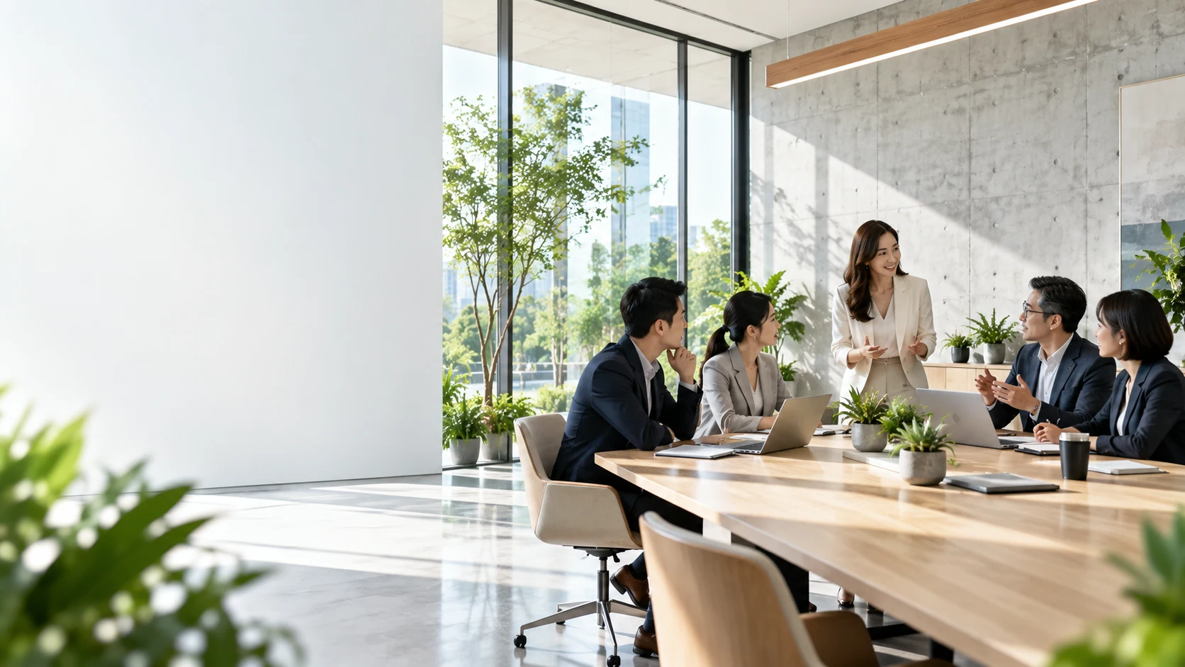 顧問與企業團隊討論工作規劃的情境示意
